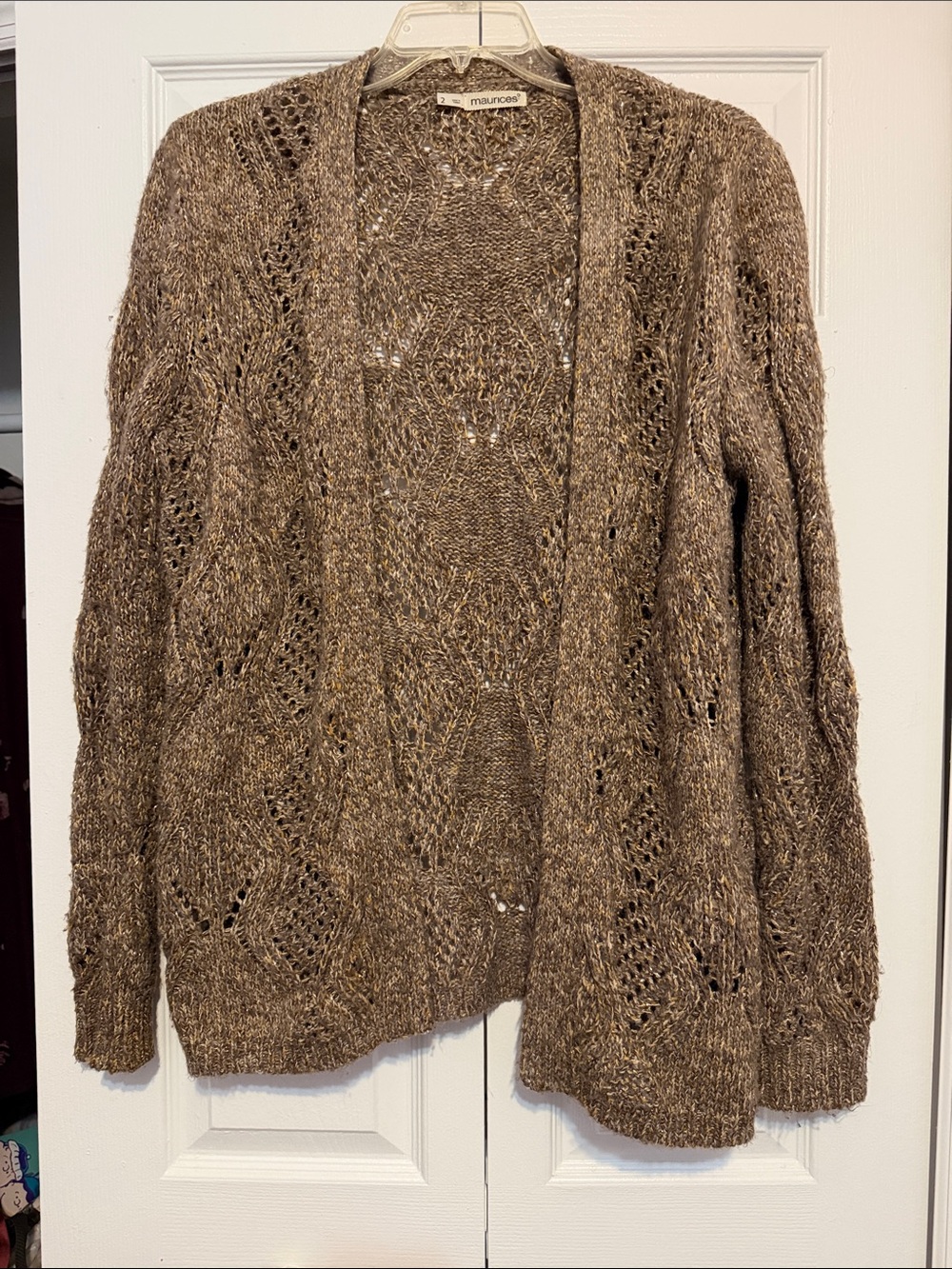 Maurices Brown and Gold Open-Front Knit Cardigan